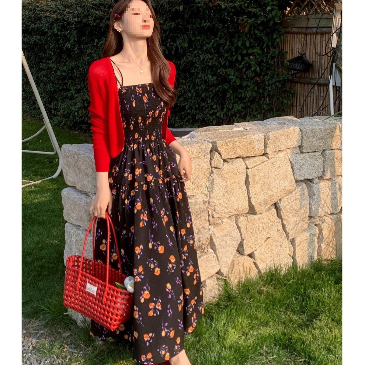 Red slip dress