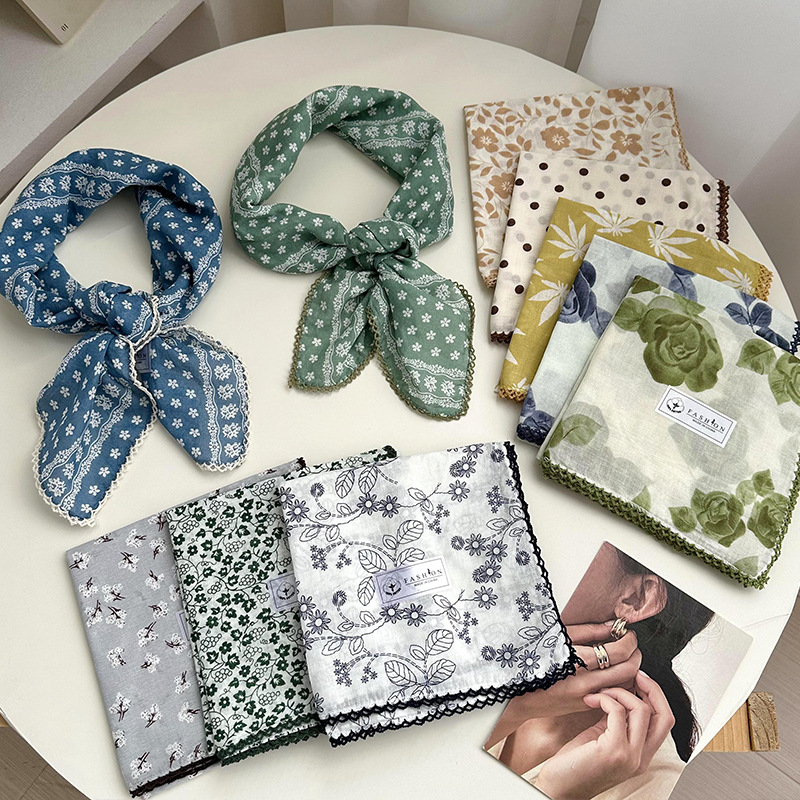 Tanta cuadrada para mujeres 2025 verano y otoño decoración retro pequeña bufandas coreanas nuevo estilo universal literatura y arte de algodón triturado collar