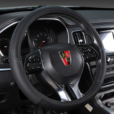 Cross-border Amazon new stitching leather Steering wheel cover - embossed-black-with-sky-blue-stitching-cross-border-high-quality-inner-ring