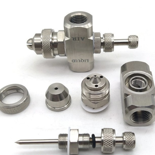 不锈钢二流体雾化喷嘴空气扇形吸虹压力可调型高压除尘加湿喷头