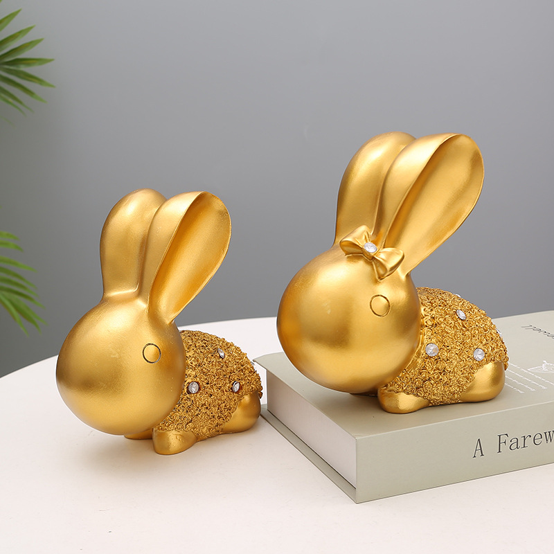 Nordic Light Luxury Cute Rabbit Resin Ornaments Simple Couple Rabbit Creative Desktop Entrance Decorations
