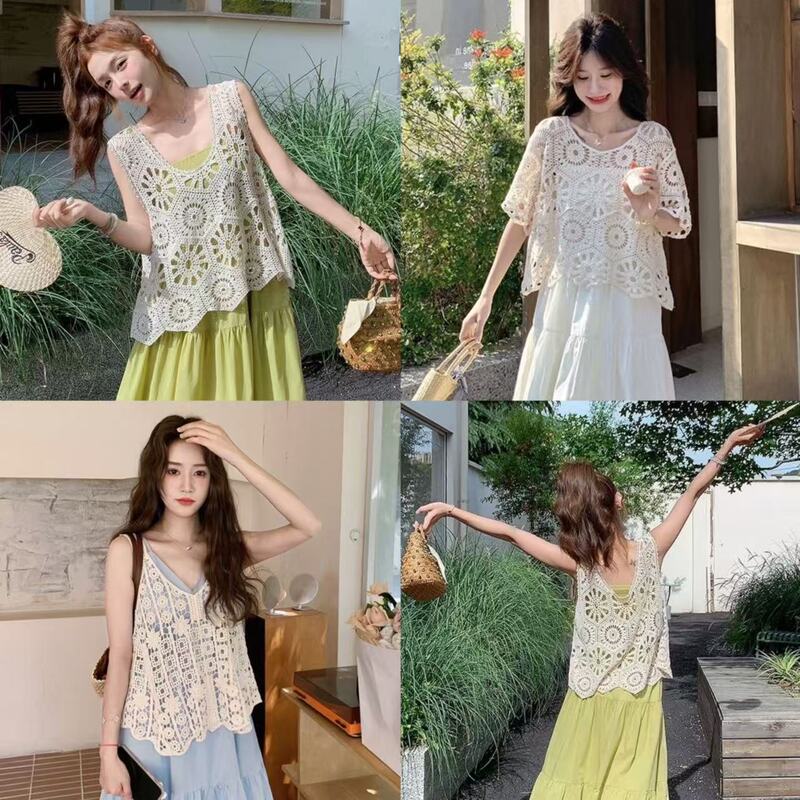 Ethnic Style Hollow-Out Crochet Summer Fashion Youthful Versatile U-Neck Sleeveless Women's Top Travel Hollow-Out Tank Top Ethnic Style Hollow-Out Crochet Summer Fashion Youthful Versatile U-Neck Sleeveless Women's Top Travel Hollow-Out Tank Top