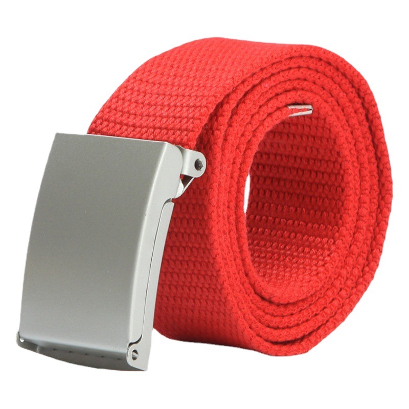 Cinturón lona de algodón tejido de poliéster directo de fábrica cinturón de hebilla Lisa esmerilado cinturón de color caramelo opcional multicolor