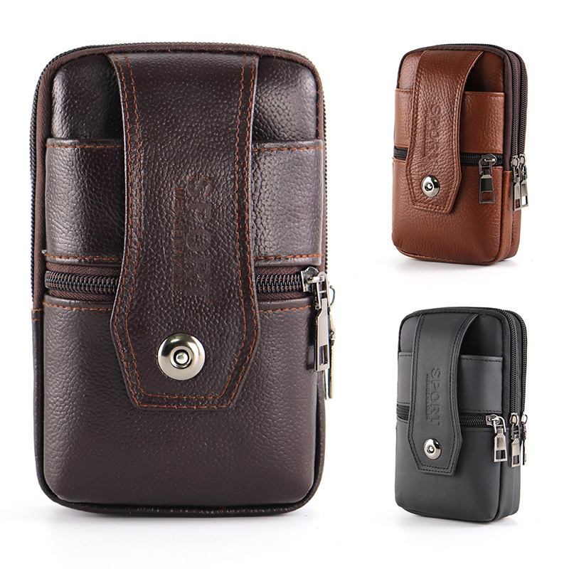 Bolso de cintura de teléfono móvil de mediana edad de cuero genuino cinturón de hombre hebilla vertical multifuncional bolso de teléfono móvil de piel de vaca de 6,5 pulgadas y 7,5 pulgadas