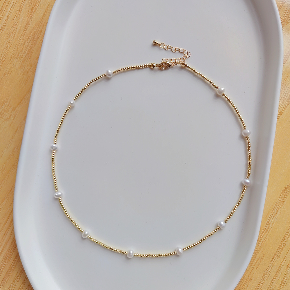 13g Weight Necklace Classification 1 Piece Quantity 1 Piece Simple Style Solid Color Imitation Pearl Copper Necklace