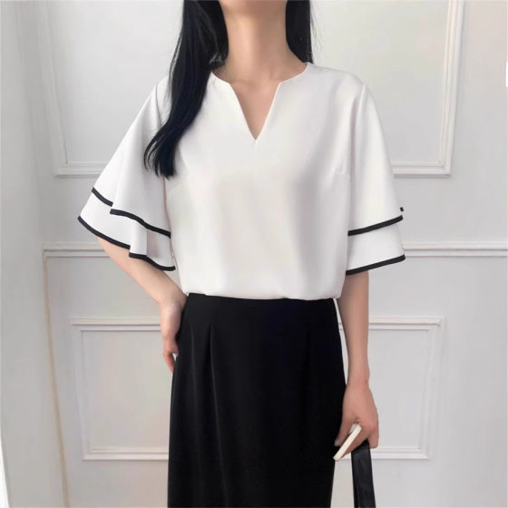 Foreign Single Foreign Trade Japanese South Korea Hot Sale Summer Women's Summer V-Neck All-match Five-point Sleeve Top T-shirt Base Shirt