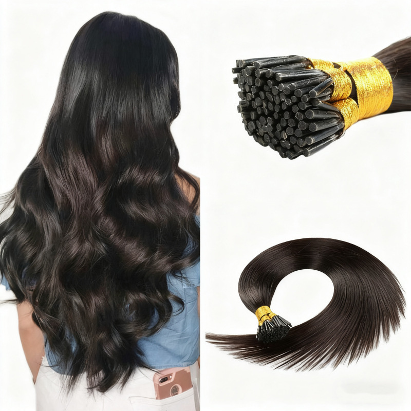 Wig European and American real human hair# 1B Great hair extension I Tip human hair 100 bundles cross-border