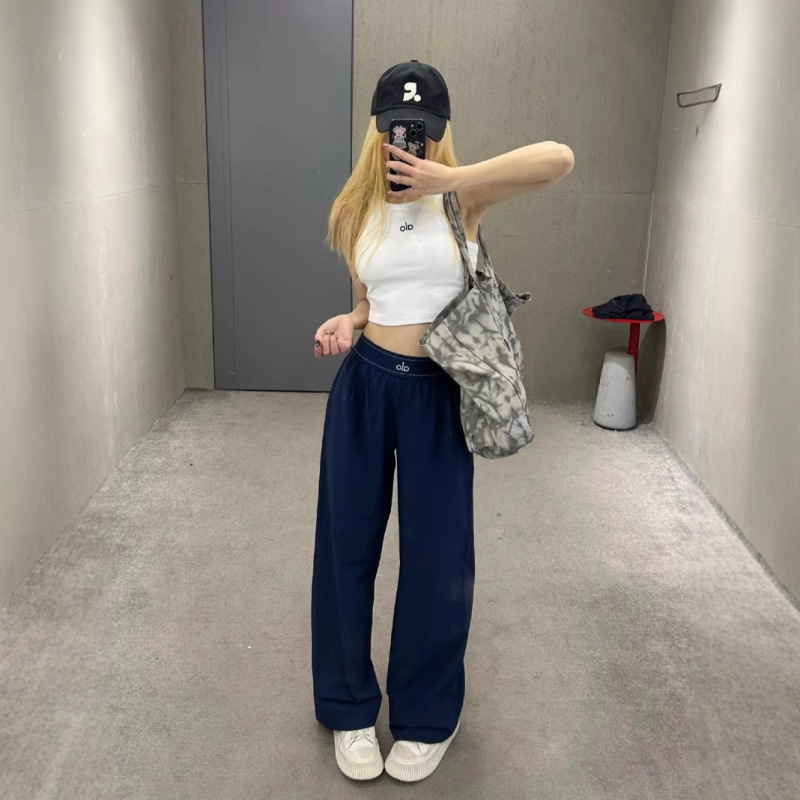 Alo yoga休闲运动长裤梭织阔腿裤高腰织带宽松显瘦轻薄速干神裤女|undefined