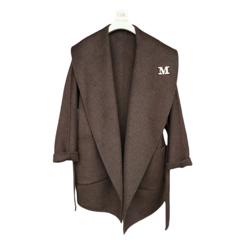 Wool double‑faced coat women, reversible spring woolen jacket, shawl collar and patch pockets, S–M