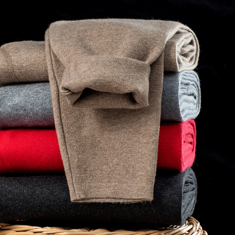 Quần legging cashmere nam nữ cao cấp lưng cao giữ ấm dệt kim — Màu xám đậm của nam giới