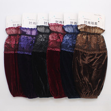 2025新款秋冬金丝绒长款袖套女士防脏袖筒韩版蕾丝拼接羽绒服护袖