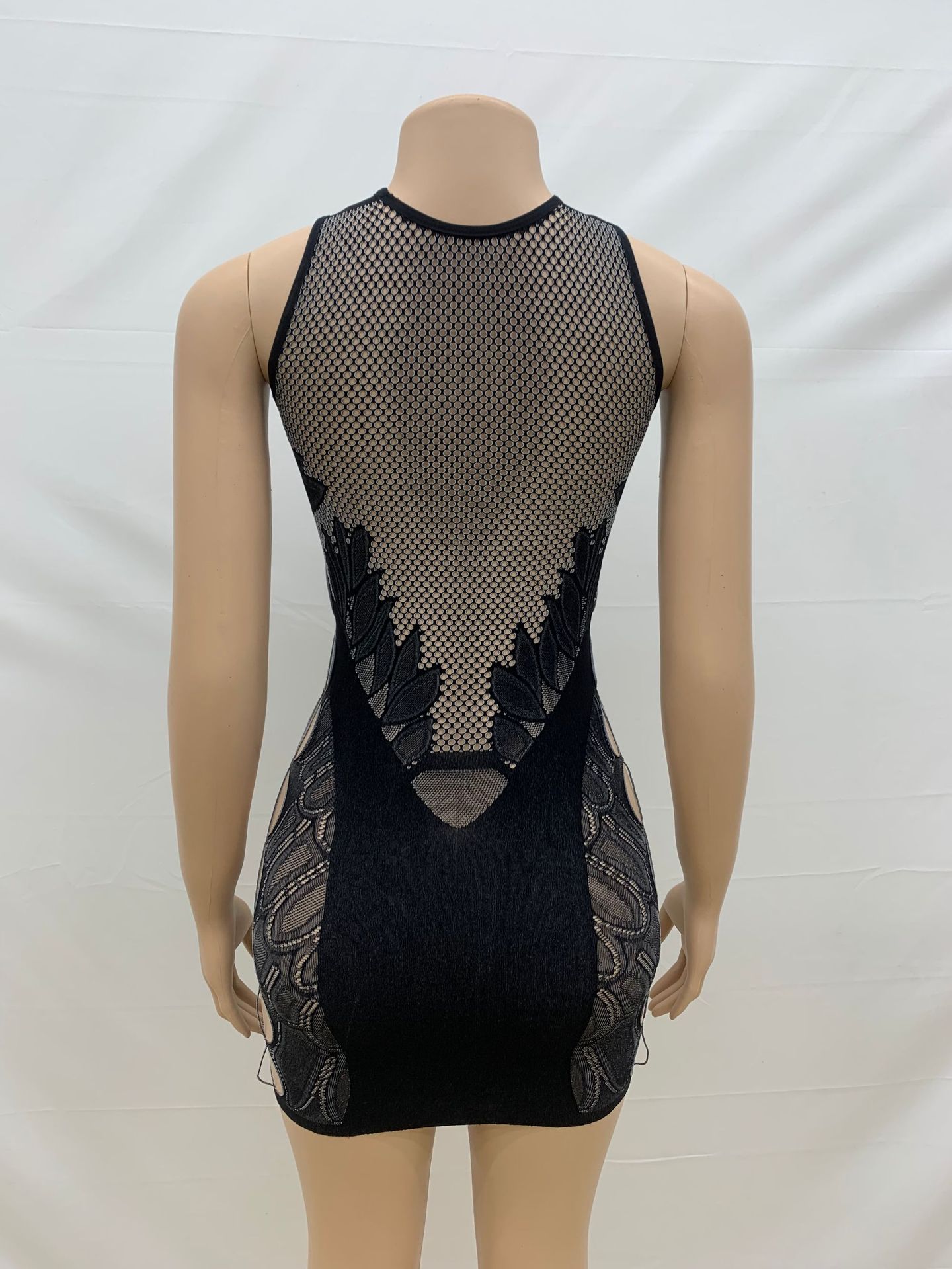 Round Neck Sleeveless Solid Color Slim Fit Sexy See through Package Hip One Knit One Piece Top Dress