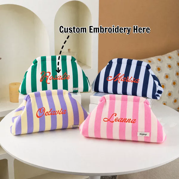 Etsy Personalized Embroidery Cross-Border New Women's Clutch Bag Fashion Trendy Color-Blocking Makeup Bag Color-Blocking Striped Bag