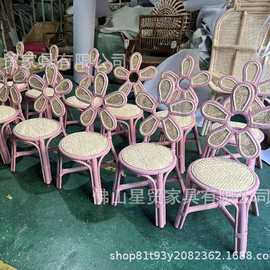 批发出口儿童印尼藤摄影小朋友太阳花藤椅户外派对粉色椅子