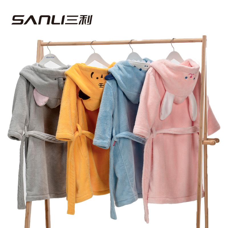 [presale] Sanli towel children's bathrobe cartoon nightgown hooded bathrobe coral fleece home clothes men's and women's pajamas