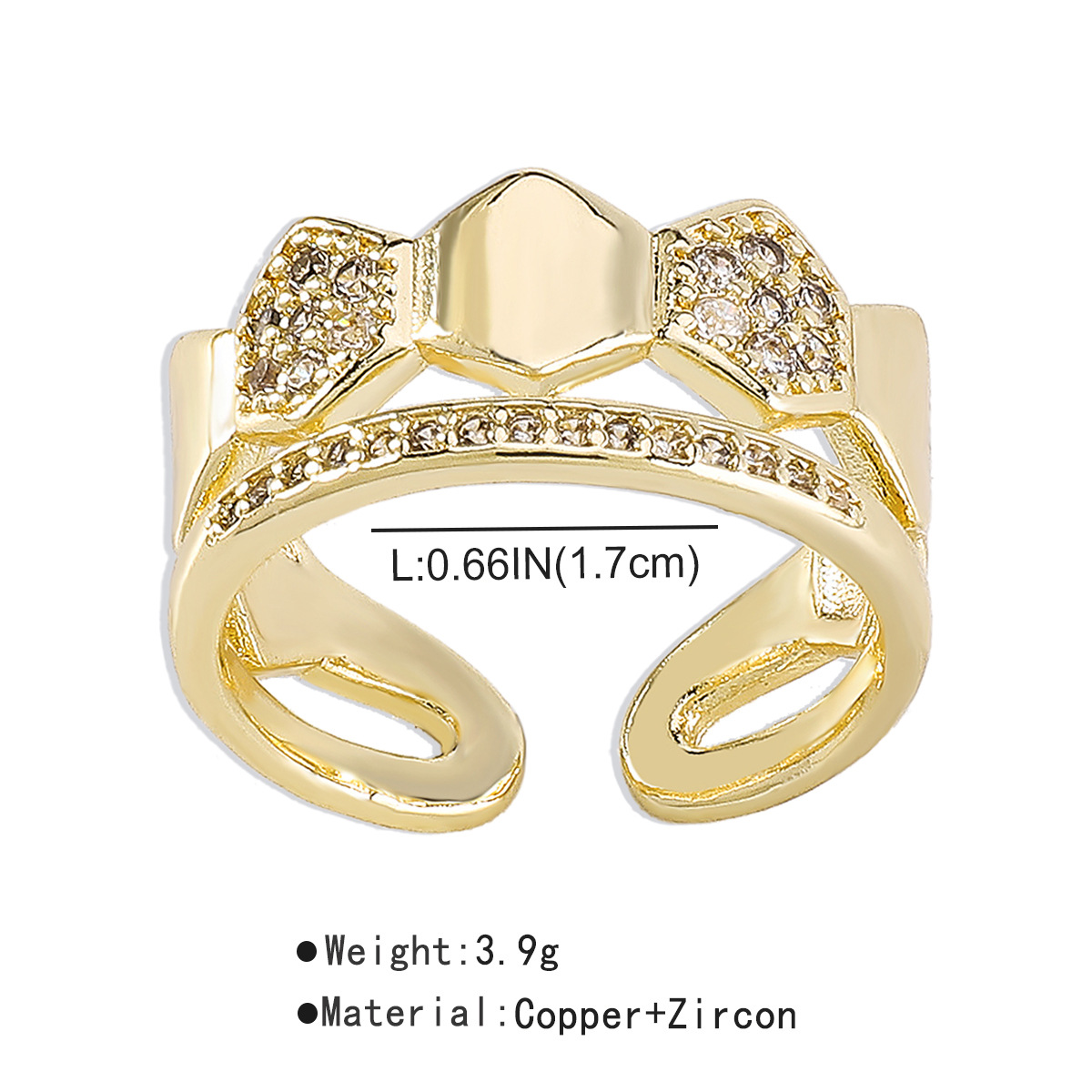 Fashion Simple Irregular Geometric Copper Zircon Ring display picture 4