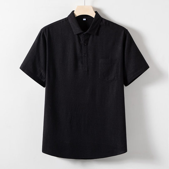 Dad's summer linen T-shirt men's clothing middle-aged and elderly loose lapel half sleeve middle-aged men's summer cotton and linen material short sleeve