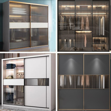 极简铝合金轻奢窄边钢化玻璃衣柜移门长虹玻璃衣柜推拉门轻奢极简