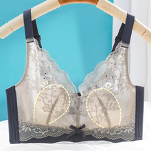 大码兔耳朵内衣薄杯无钢圈防下垂高端文胸夏季超薄大胸显小水晶杯