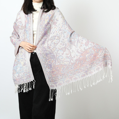 Cross-border scarf with ethnic floral pattern, apple-shaped tassels, new spring and autumn cotton ladies' long scarf, headscarf