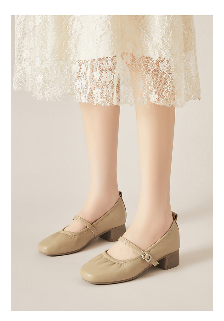 Giày Mary Jane nữ mũi vuông gót dày 3.5cm phong cách retro — 4625404036 trắng ngọc trai, 4625404022 Màu mơ Chiều cao gót 3.5cm, 3125404010vàng, 3125404008 màu sâm panh chi tiết 5