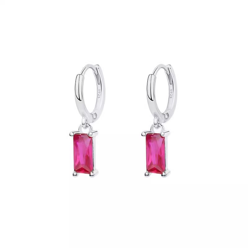 925 plata esterlina pendientes de zircón de color mujer Europa y América ligera de lujo cuadrados pendientes temperamento in pendientes pendientes de orejas