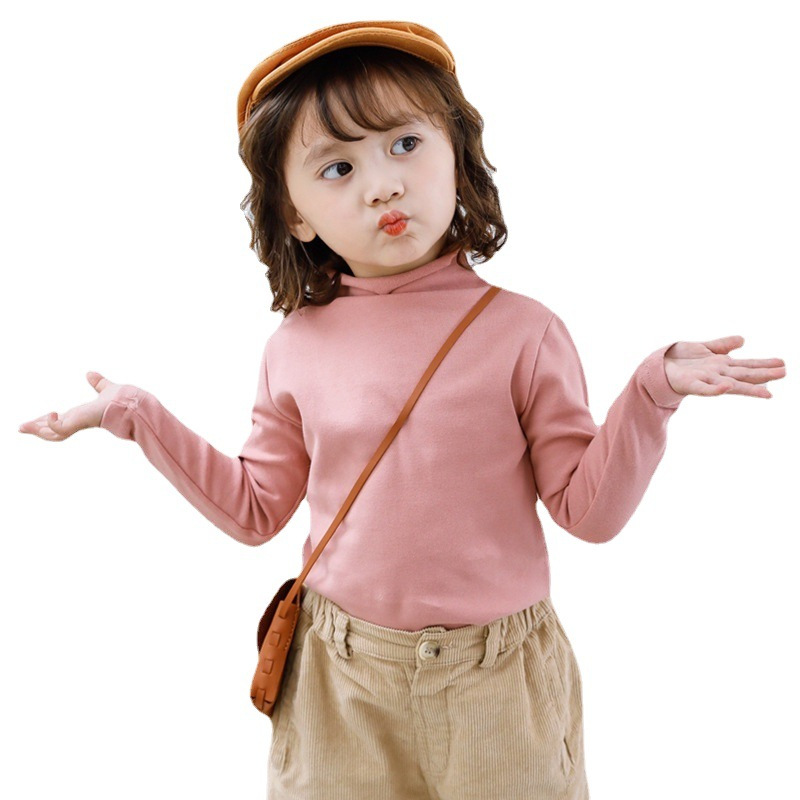 Camisa de fondo cálido con cuello medio alto para niños del sudeste asiático, niños y niñas engrosados con cuello alto y terciopelo, ropa de otoño para padres e hijos