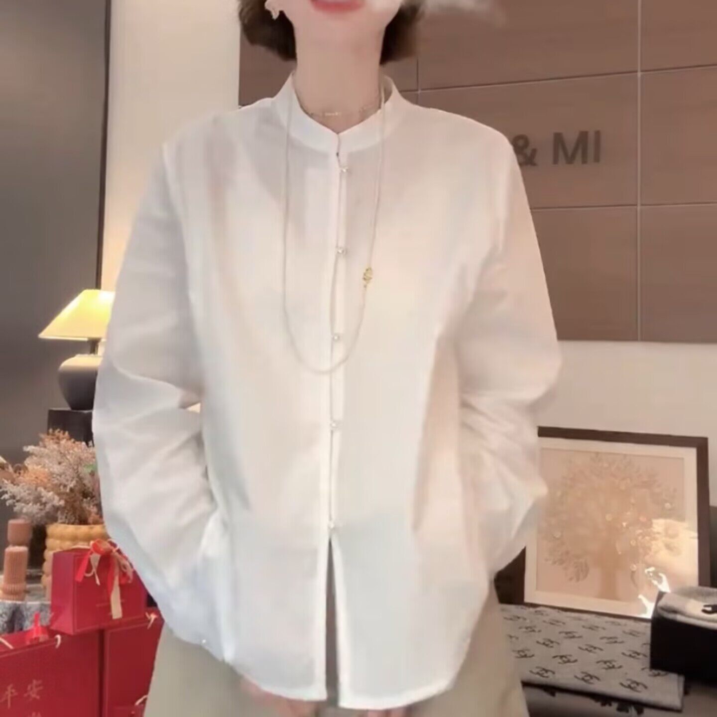 法式高级感简约新中式立领盘扣衬衫女2026春款新款洋气内搭衬衣女