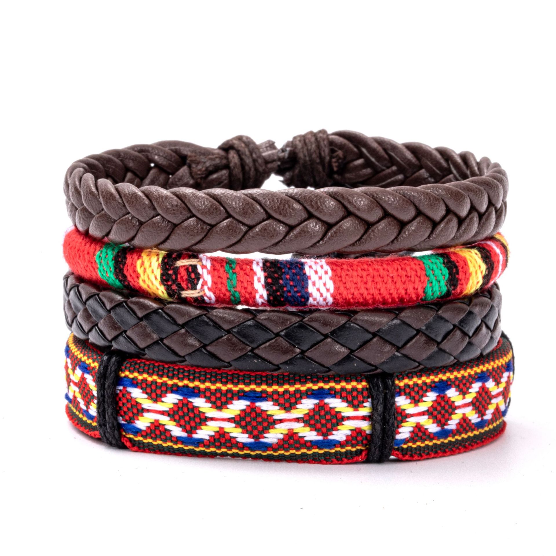 1 Set Quantity Holiday, Travel Occasion Pu Leather, Alloy Material Retro Bohemian Multicolor Pu Leather Alloy Beaded Braid Unisex Bracelets