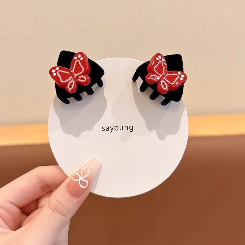 Niños lindos oídos gatos pequeños clip de agarre niñas otoño invierno lateral broche clip de cabello de Año Nuevo rojo roto clip de cabello tocado