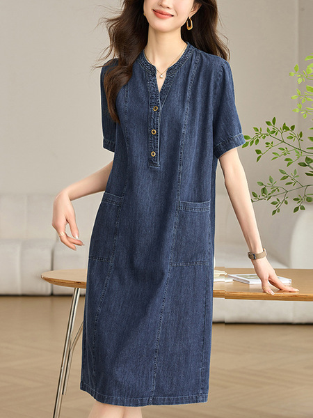 Retro thin summer denim dress
