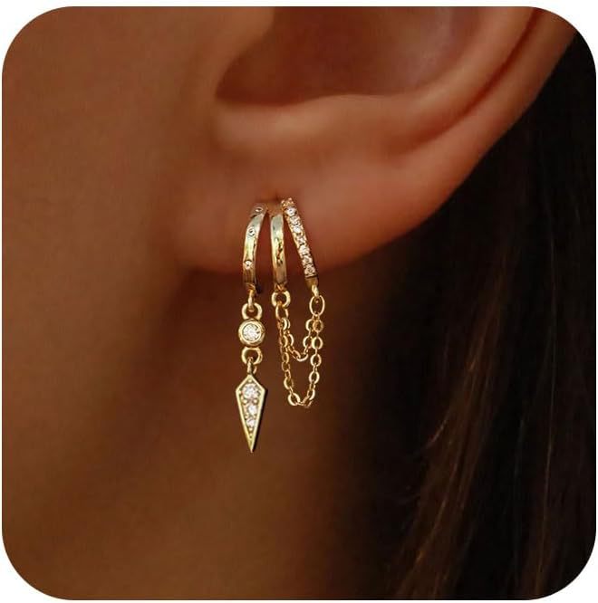 Light Luxury Zircon Drop Earrings Geometric Chain Pendant Jewelry_voghion.com