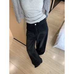 誉一新款2025秋季美式复古抓纹牛仔裤女百搭宽松垂感拖地裤c9568
