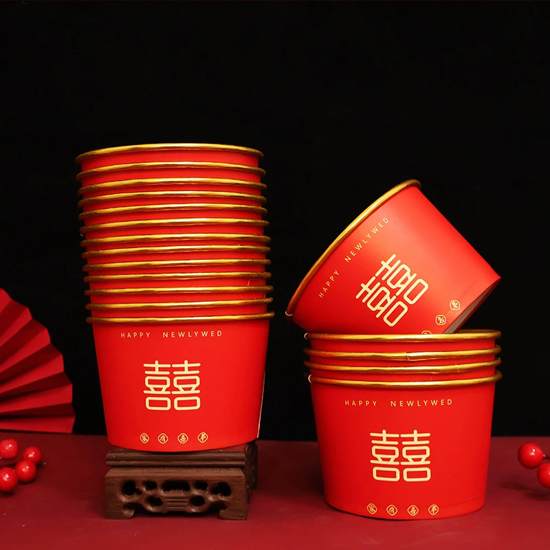 Wedding Disposable Paper Cup with Happy Words for Wedding Super Thick Tea Paper Cup Wedding Banquet Wedding Home Cup Happy Cup Supplies