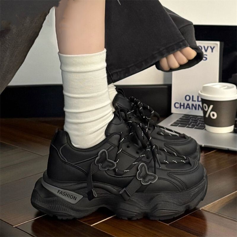 Women's Black Campus Sneakers, Spring/Summer 2026 New Versatile Popular Butterfly Platform Thick-Soled Casual Dad Shoes Women's Black Campus Sneakers, Spring/Summer 2026 New Versatile Popular Butterfly Platform Thick-Soled Casual Dad Shoes