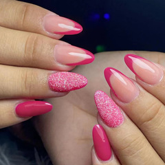 Dark rose round-head almond nails European and American flash ins style wearable nails fake nails finished products can be wholesaled French manicure
