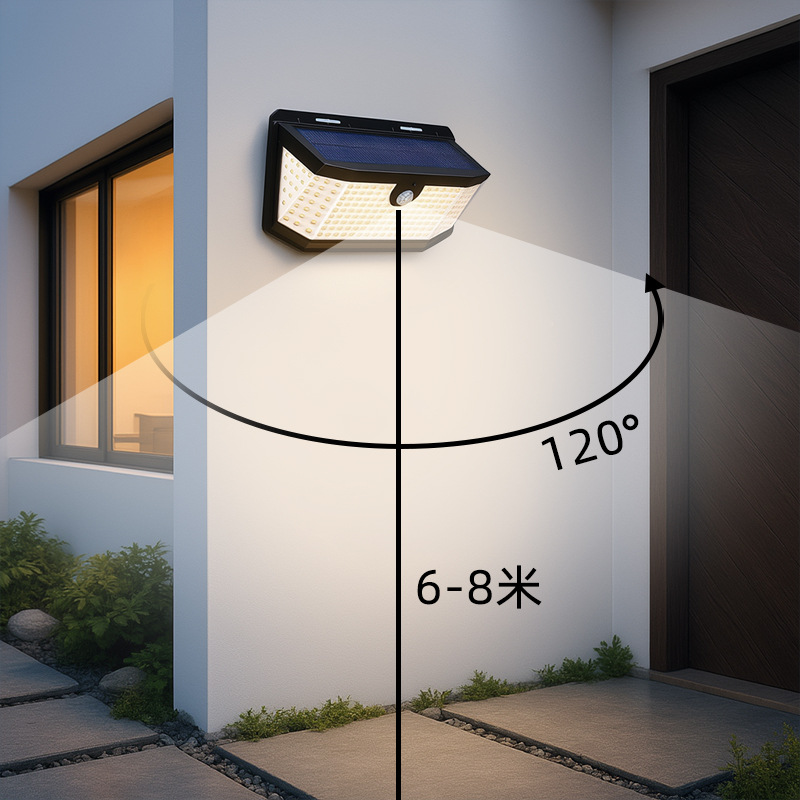 Lámpara solar de pared para puerta, balcón, pasillo, patio, luz LED con sensor exterior impermeable y panel solar.