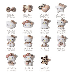 Y2kヒョウ柄キティキャットネイルネイル着爪ケイティkt猫ちょう结びアクセサリーキャディー猫漫画レジン