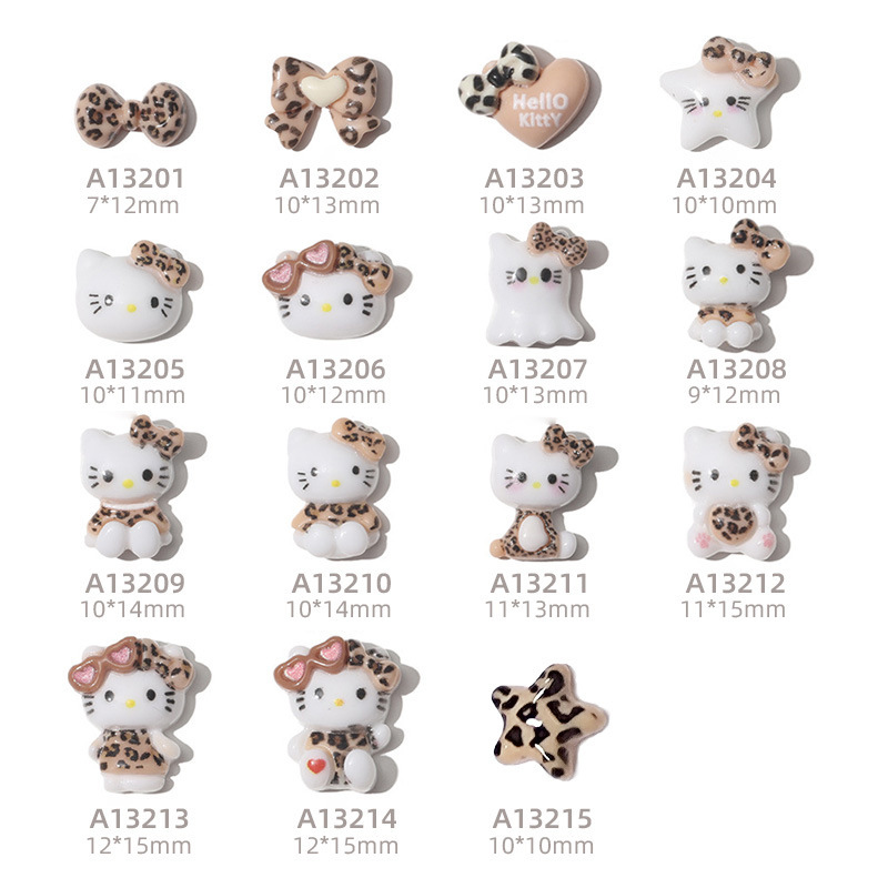 Y2kヒョウ柄キティキャットネイルネイル着爪ケイティkt猫ちょう结びアクセサリーキャディー猫漫画レジン|undefined