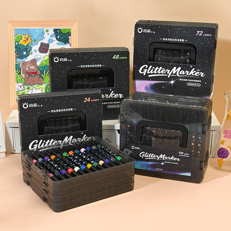 Doble cabeza de doble color flash acrílico marcador especial opaco color plegable explosión de color flash caja plegable de cabeza suave para estudiantes de arte