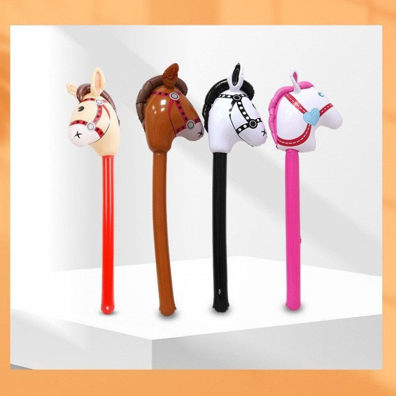 Inflatable horse head stick, in stock, cross-border exclusive, children's toy, interactive prop, PVC animal long stick, inflatable toy.