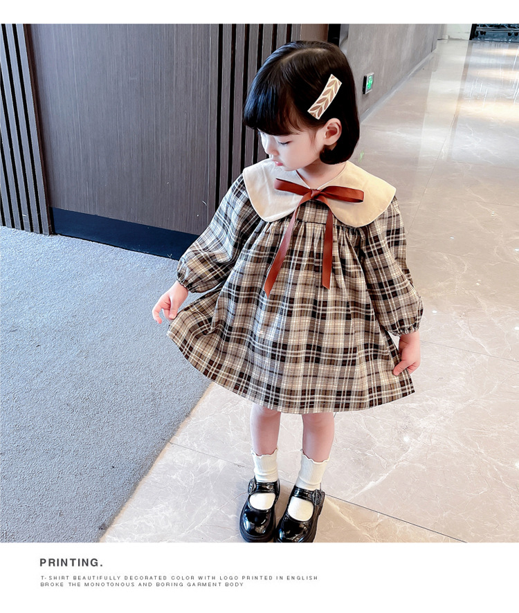 Colletto per bambola da ragazza a scacchi 2024 Primavera Nuova moda coreana Abito da principessa alla moda per bambini medi e piccoli_voghion.com