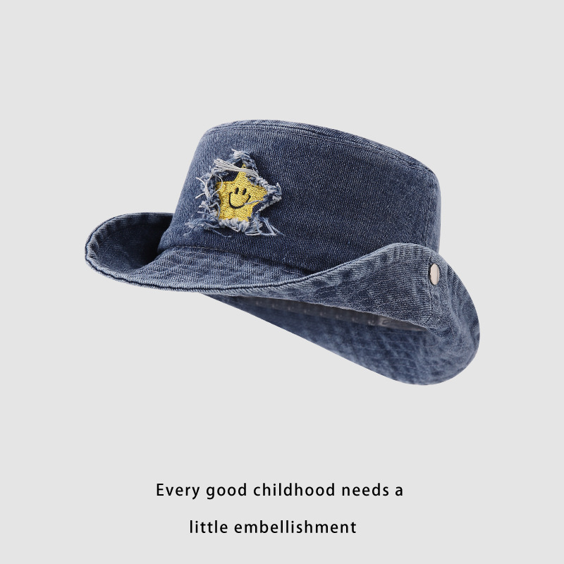 Los vaqueros occidentales personalidad de los niños flanged sombrero pescador primavera y otoño estrellas vaqueros sombrero de camping sombrero de montaña