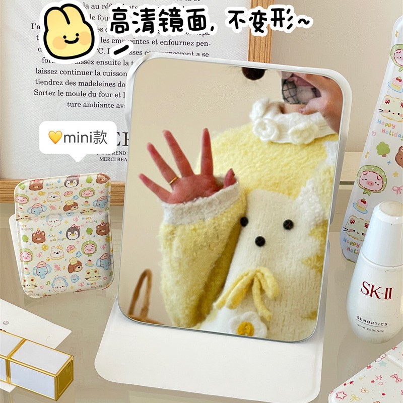 Espejo pequeño gato lindo dormitorio de estudiantes portátil escritorio espejo de maquillaje de escritorio espejo plegable de oficina espejo de maquillaje