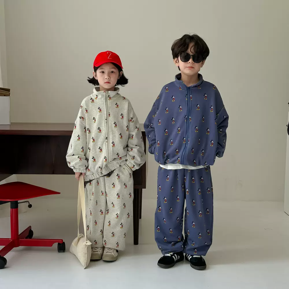 童套装2025春款男童女童韩版满印老鼠卫衣套装儿童长袖长裤两件套
