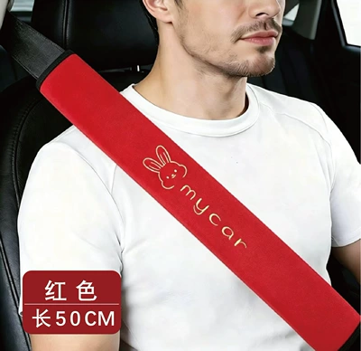 Seat belt shoulder pad for Small and Large Trucks, All-Season - cute-rabbit-red-super-soft-velvet-embroidery-50cm-one-pack