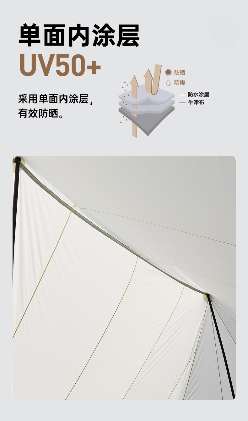 Large outdoor camping tent for large campsites, featuring a three-pole design, a lotus-shaped canopy, waterproof material, and excellent sun and rain protection