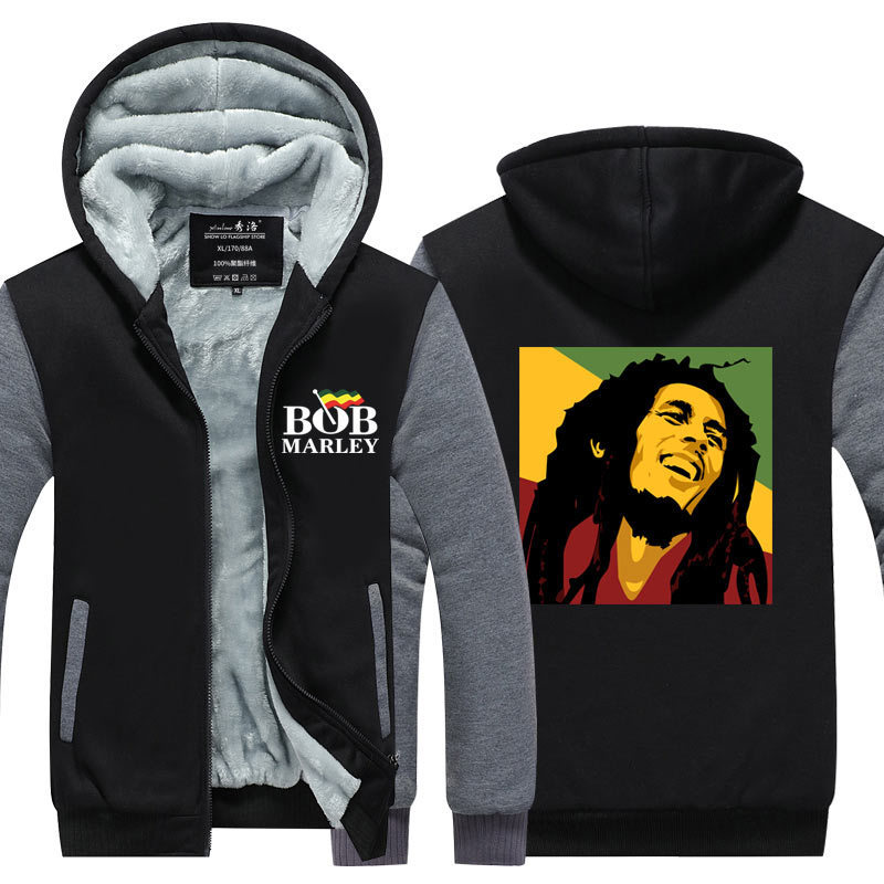 Bob Marley Reggae Jamaica Maple Leaf Logo Hip-Hop Rap European and American Rock Clothes Sweatshirt Jacket Hoodie Men