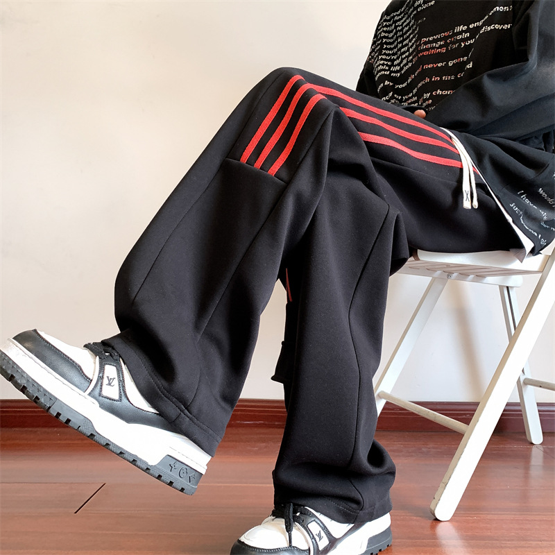 American Style Retro Striped Tooling Pants Men's Spring European and American Style HIPHOP Casual Sports Pants Japanese Style Loose Wide-leg Pants
