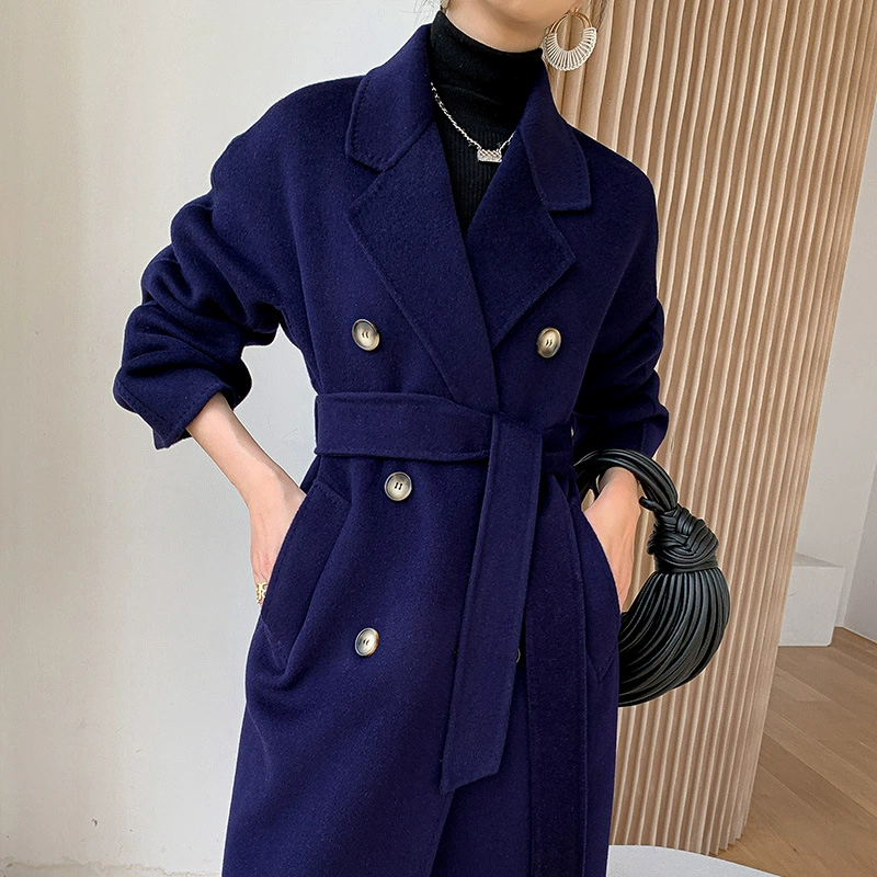 Demi-season woolen suit, двойная лицевая длинная классическая шерстяная пальто, средняя длина